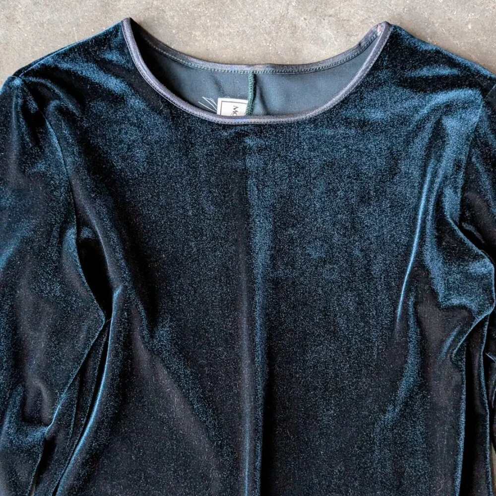 Vintage Whimsigoth Dark Green Long Sleeve Velvet Mini Dress size 8 petite